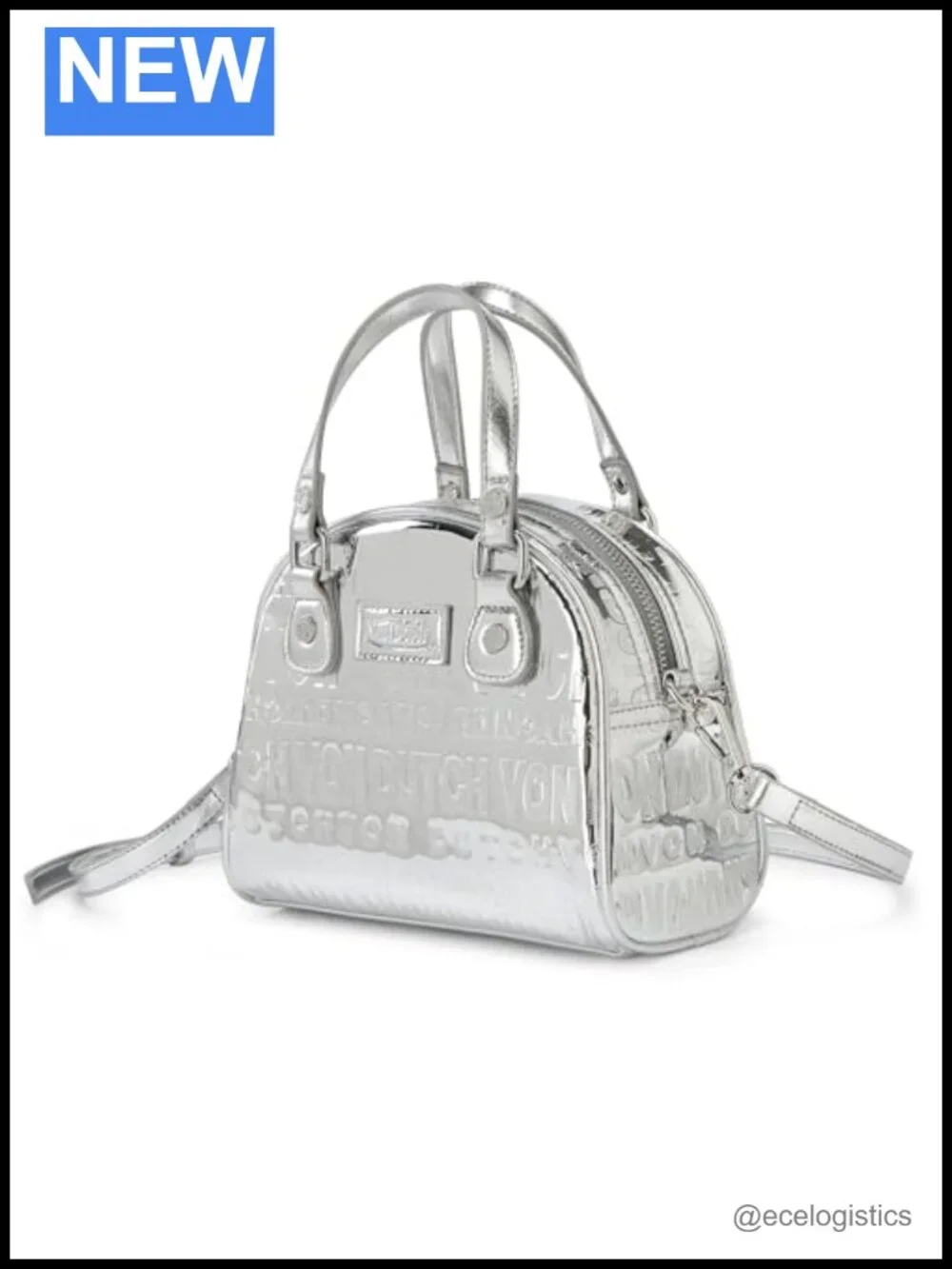 Faux Leather Bowling Bag Purse with Adjustable Strap